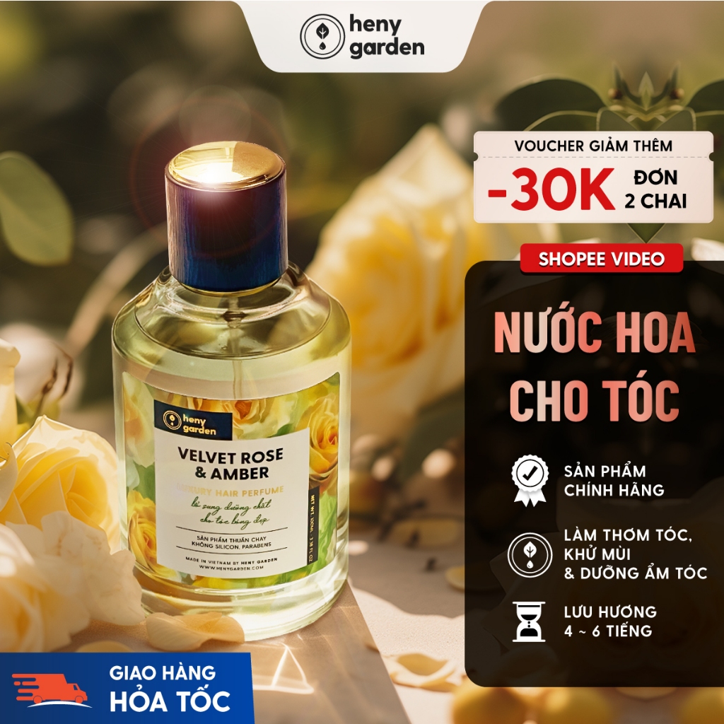 Xịt Thơm Tóc, Nước Hoa Tóc Quà Tặng 20/10 Cao Cấp Bổ Sung Dưỡng Tóc 100mL HENY GARDEN - Xịt Dưỡng Thơm Tóc