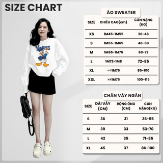 Set Bộ Nỉ Nữ Thu Đông CHEPOL Cổ Tròn, In Chú Vịt, Chất Nỉ Chân Cua Cao Cấp ( Áo Sweater Trắng + Chân Váy Đen ) -CP_14133