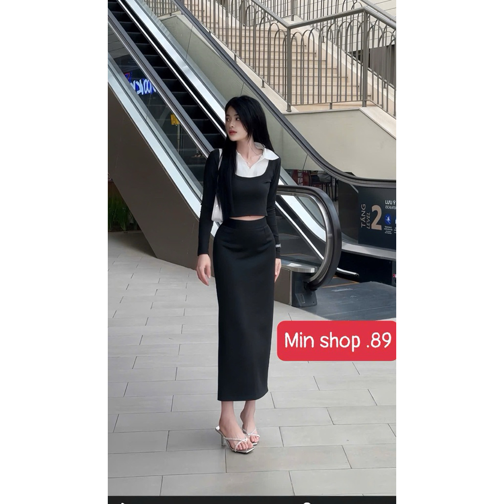 Chân váy công sở  cấp suông xẻ sau dài 87cm chất mì nỉ co dãn tốt kéo khoá sau, phong cách nhẹ nhàng hàn quốc