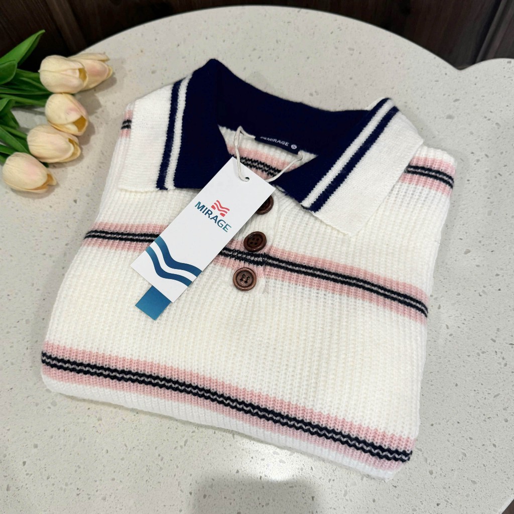 Áo Len Tay Dài Mirage Sọc Ngang Hồng Cổ Điển, Sang Trọng Local Brand Chất Len Mềm Mịn.