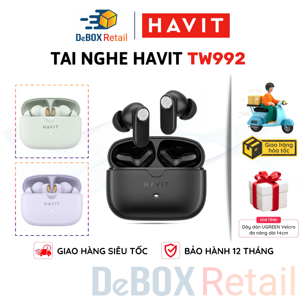 Tai Nghe Không Dây TWS HAVIT TW992 ANC, 4Mic ENC Khử Ồn, BT 5.4 Thiết Kế Công Thái Học, Driver 12mm, Nghe Nhạc Đến 5 Giờ | BigBuy360 - bigbuy360.vn
