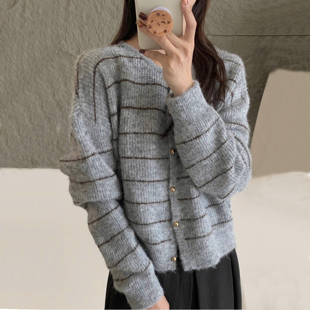 Áo Khoác Cardidgan Mirage Sọc Nhí Xám Local Brand Chất Len Mềm Mịn.
