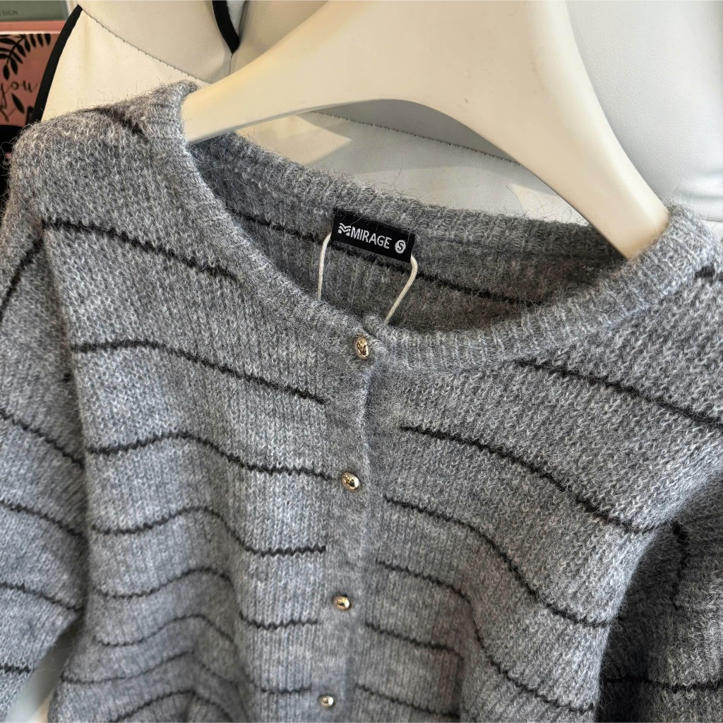 Áo Khoác Cardidgan Mirage Sọc Nhí Xám Local Brand Chất Len Mềm Mịn.