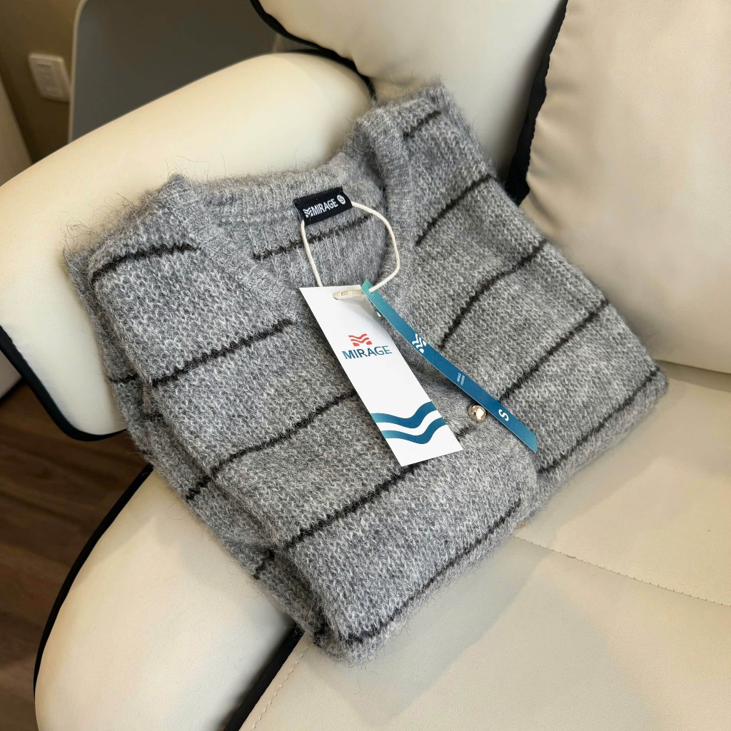 Áo Khoác Cardidgan Mirage Sọc Nhí Xám Local Brand Chất Len Mềm Mịn.
