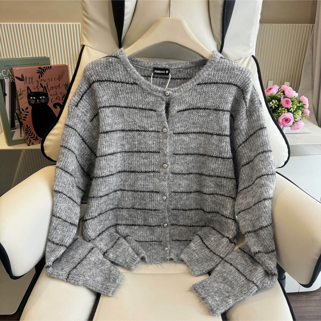 Áo Khoác Cardidgan Mirage Sọc Nhí Xám Local Brand Chất Len Mềm Mịn.