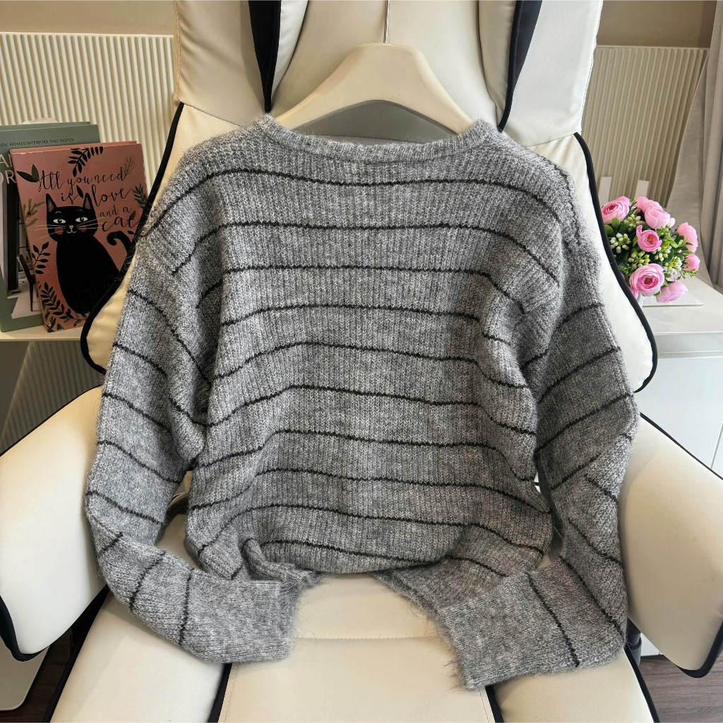 Áo Khoác Cardidgan Mirage Sọc Nhí Xám Local Brand Chất Len Mềm Mịn.