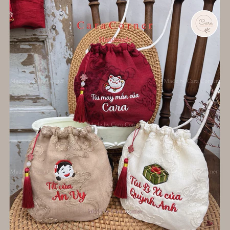 Túi lì xì - Túi Tết THÊU TÊN cho bé theo yêu cầu