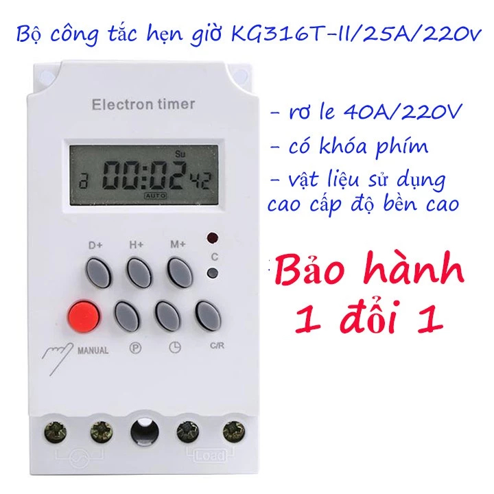 Công tắc hẹn giờ KG316 T-II/ 25A /220V chuẩn công nghiệp có khóa phím, timer hẹn giờ