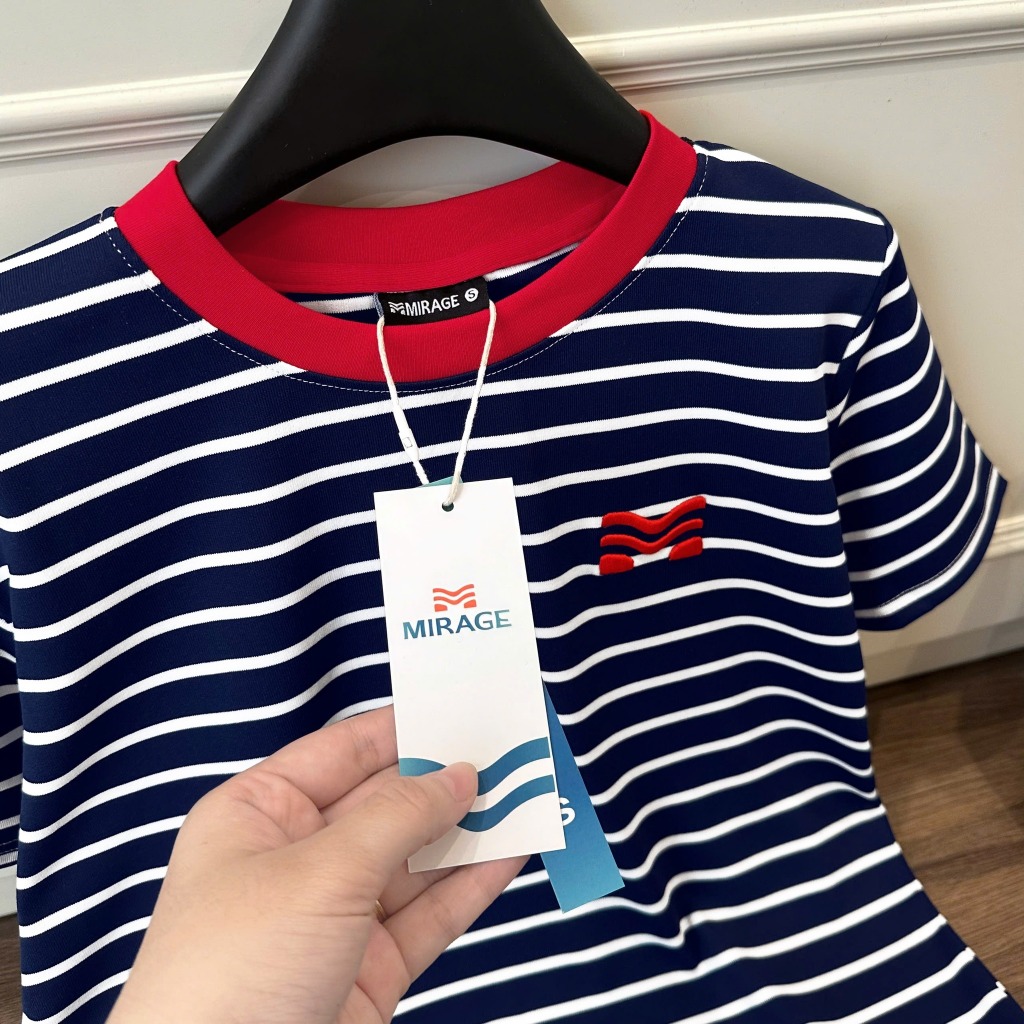 Áo Thun Mirage Cổ Viền Đỏ Sọc Xanh Đen Bắt Mắt Local Brand Chất Cotton Mềm Mịn.