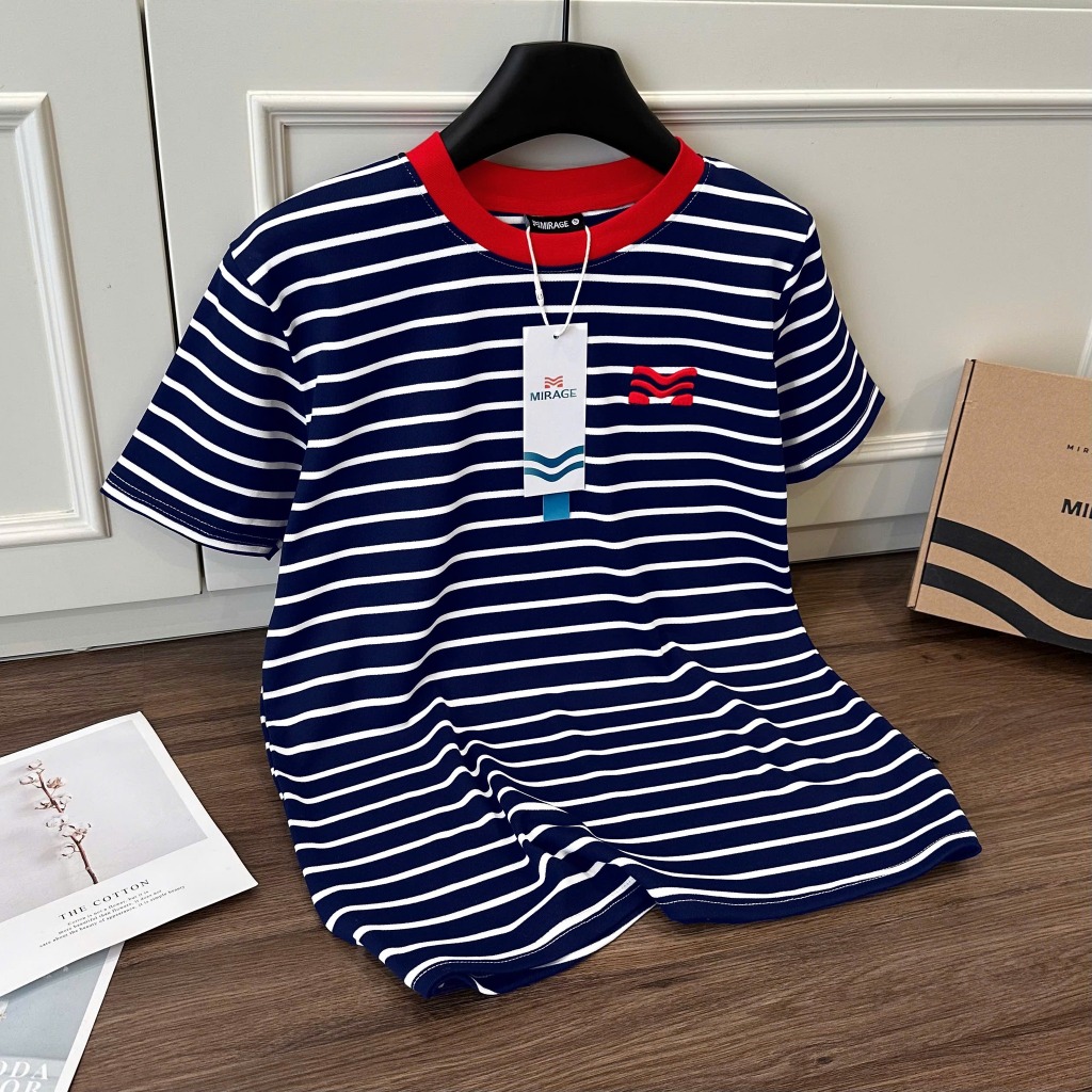 Áo Thun Mirage Cổ Viền Đỏ Sọc Xanh Đen Bắt Mắt Local Brand Chất Cotton Mềm Mịn.