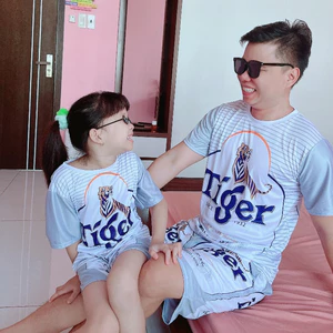 Bộ thể thao nam mùa hè cổ tròn loang màu TIGER BẠC bộ thể thao nam thun lanh Kl2