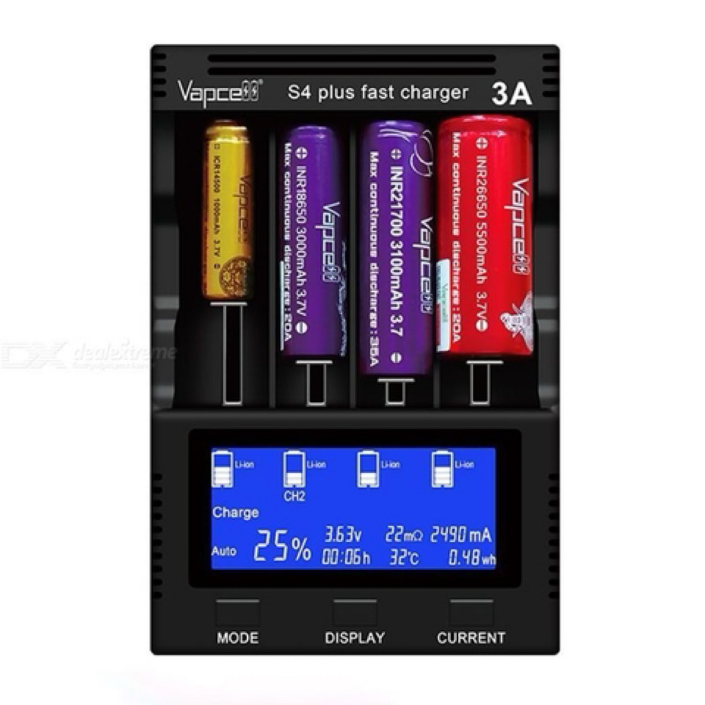 Sạc Vapcell S4 Plus V3.0 USB-C – 4 khe 3A,Pin tương thích: 16340, 10440 ...