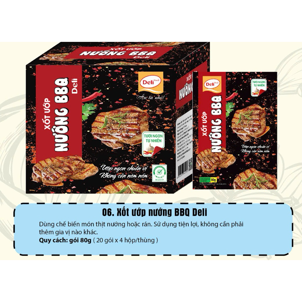 Combo Xốt Ướp Nướng BBQ Deli Foods 80g – Gia Vị Nêm Sẵn Thơm Ngon Chuẩn Vị, Tiện Lợi Ướp Thịt