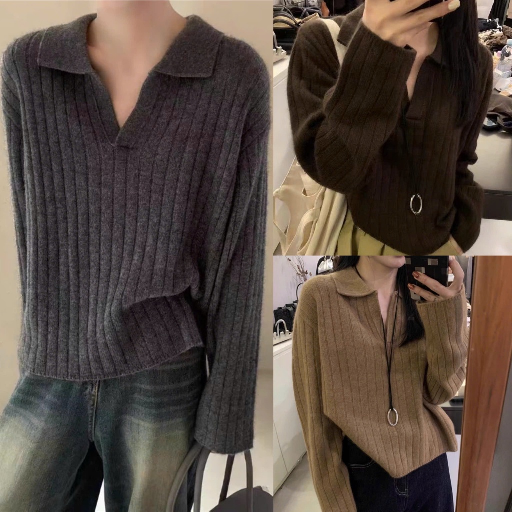 (sẵn)Áo len polo cổ V form basic màu trơn cho thu đông APL006 - Tiktik