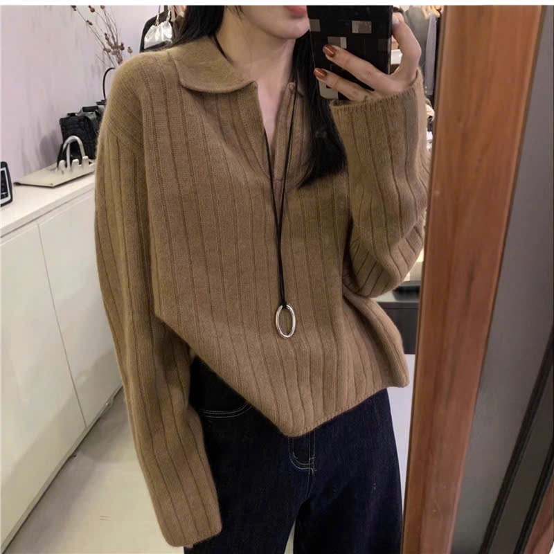 (sẵn)Áo len polo cổ V form basic màu trơn cho thu đông APL006 - Tiktik