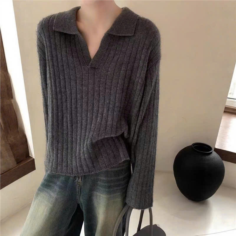 (sẵn)Áo len polo cổ V form basic màu trơn cho thu đông APL006 - Tiktik