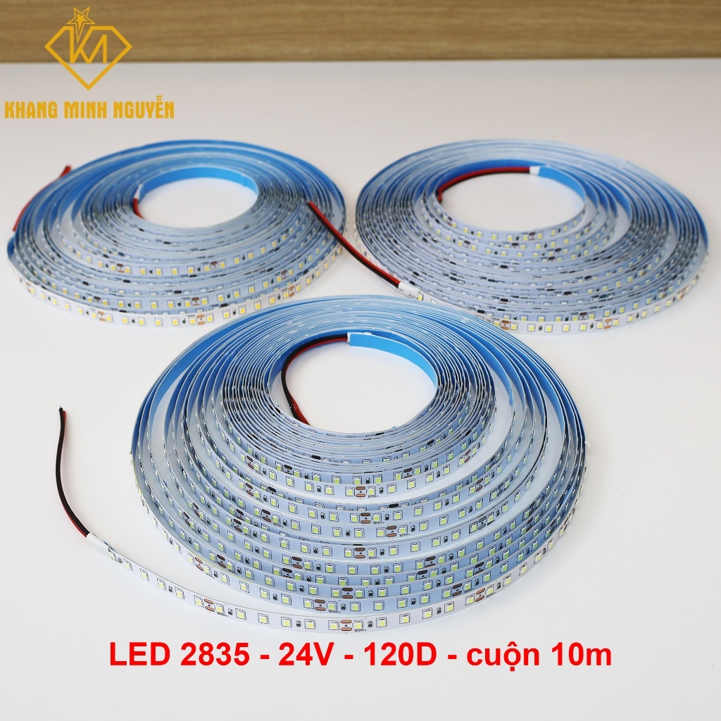 (Giá cả cuộn 10m)120 Led/mét Đèn LED dây dán 24V 2835 -trắng - vàng - trung tính, trang trí nội thất