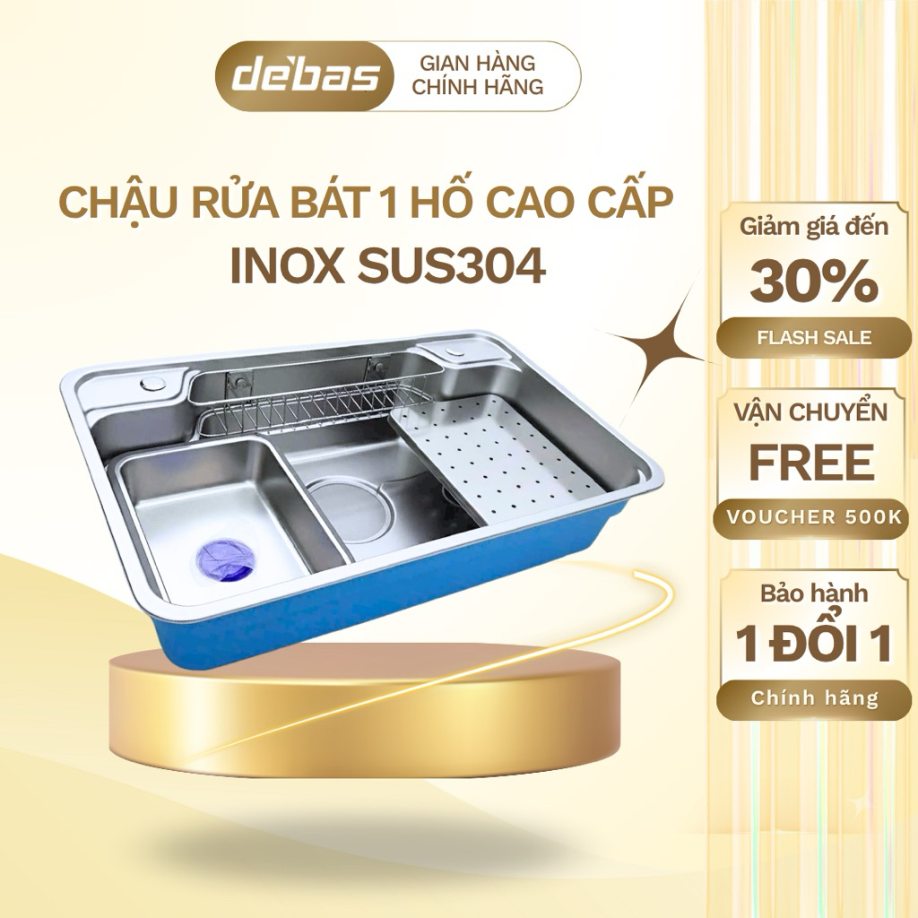 Chậu rửa bát chống xước 1 hố 100% inox 304 kiểu dáng Nhật hiện đại đa năng cao cấp Debas 7546 7848