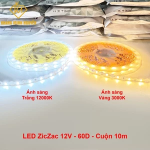 Đèn led ZICZAC 2835- 60 led/mét 12V cuộn 10m ánh sáng trắng lạnh 12000K và vàng 3000K