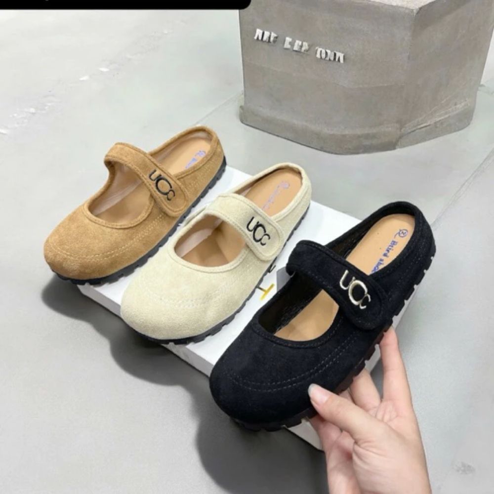 Sục Nữ Da Lộn, Giày Sục Quai Ngang Thêu Chữ Hở Gót (CÓ HỖ TRỢ ĐỔI SIZE) || Mã N47