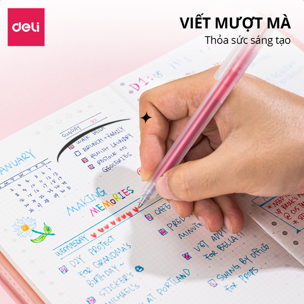 Bút Bi Nước Mực Gel Bấm Nhiều Màu Nhanh Khô 0.5mm Deli EG118