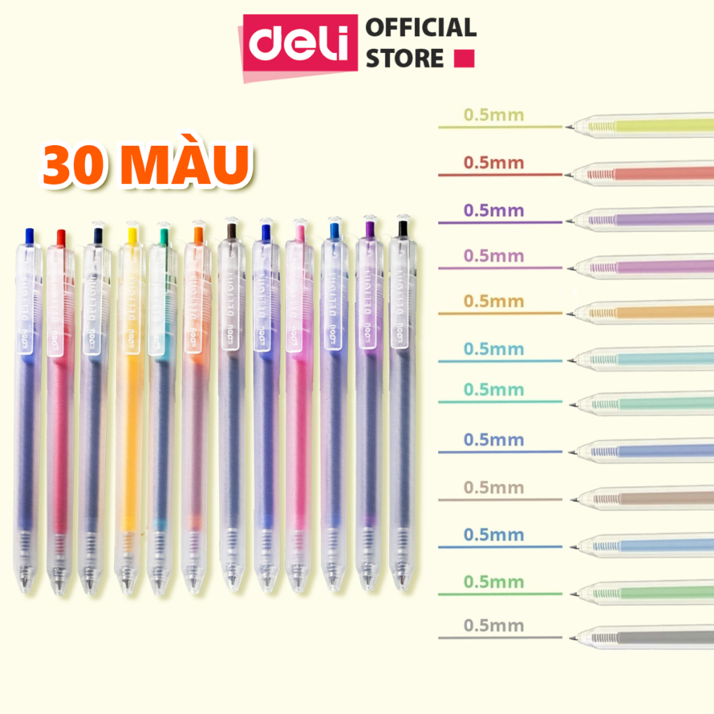 Bút Bi Nước Mực Gel Bấm Nhiều Màu Nhanh Khô 0.5mm Deli EG118