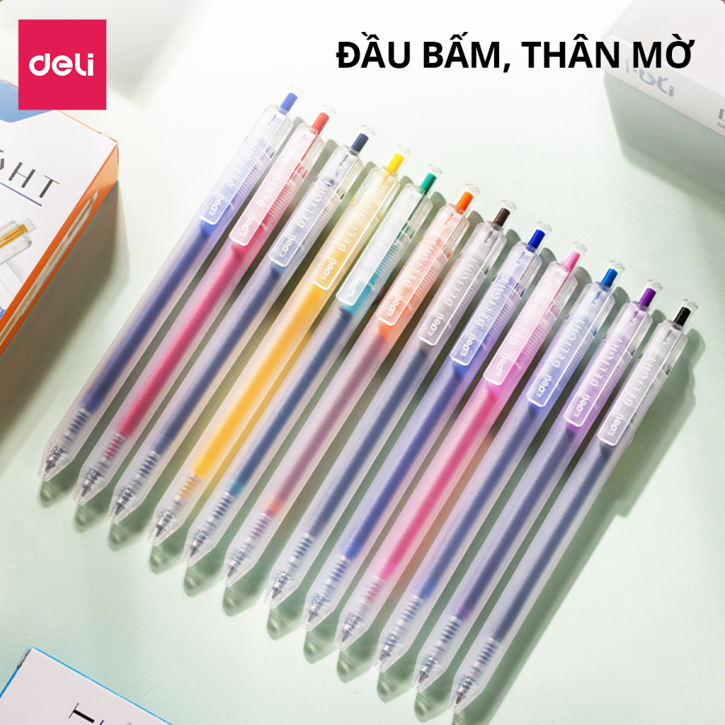 Bút Bi Nước Mực Gel Bấm Nhiều Màu Nhanh Khô 0.5mm Deli EG118