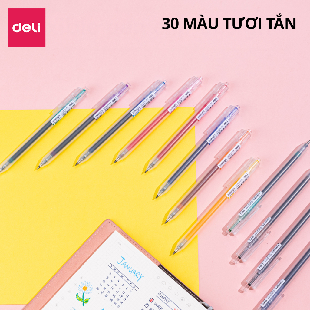 Bút Bi Nước Mực Gel Bấm Nhiều Màu Nhanh Khô 0.5mm Deli EG118
