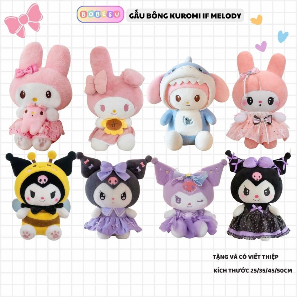 [ 100 MẪU+] Gấu Bông Kuromi Melody Mặc Váy CosPlay Nhiều Mẫu Dễ Thương Làm Quà Tặng Cho Bé Gái, Bạn Gái Ngày Sinh Nhật