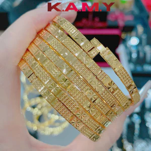 Bộ vòng ximen nữ 4 ly khóa lưỡi gà mạ vàng cao cấp – set 7 chiếc họa tiết nổi sang trọng