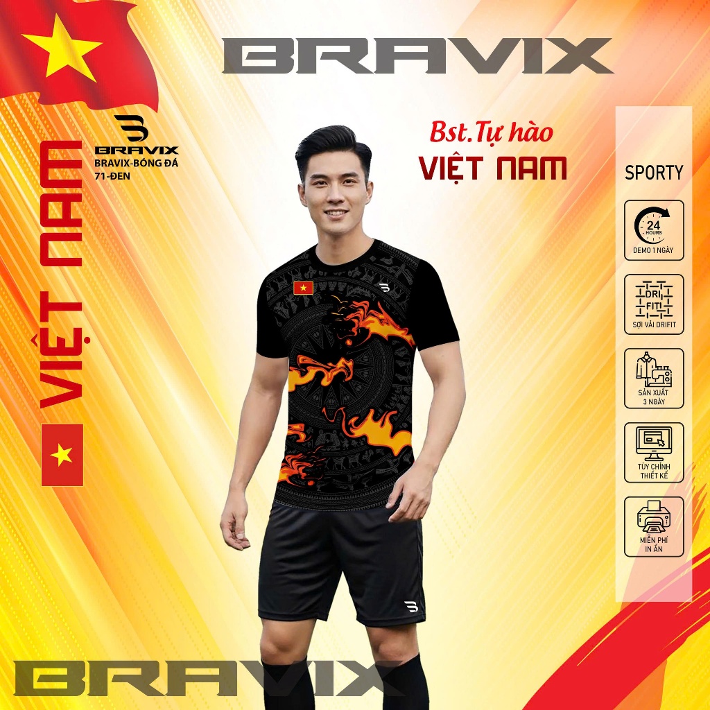 Bộ Quần Áo Đá Bóng BRAVIX  - Đồ Thể Thao Nam Nữ - Mẫu 71- BST TỰ HÀO VIỆT NAM