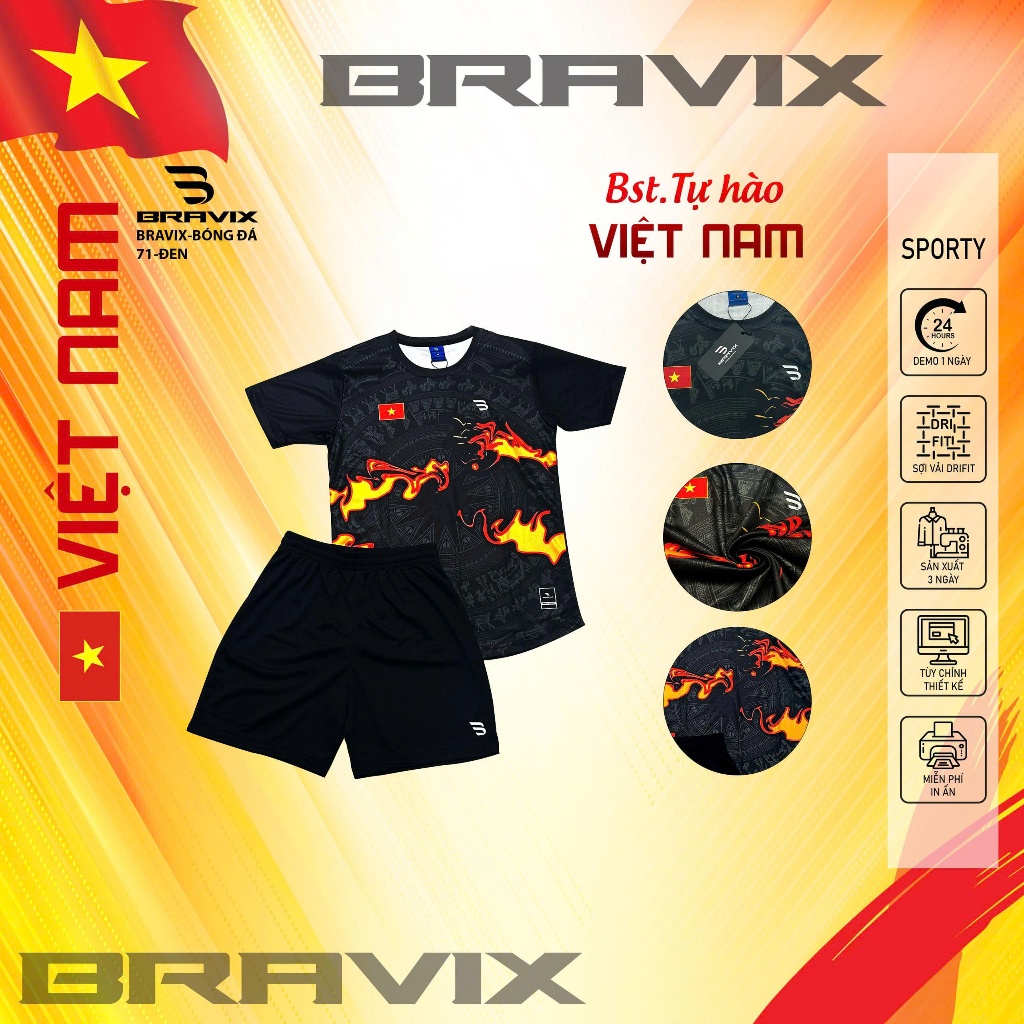 Bộ Quần Áo Đá Bóng BRAVIX  - Đồ Thể Thao Nam Nữ - Mẫu 71- BST TỰ HÀO VIỆT NAM
