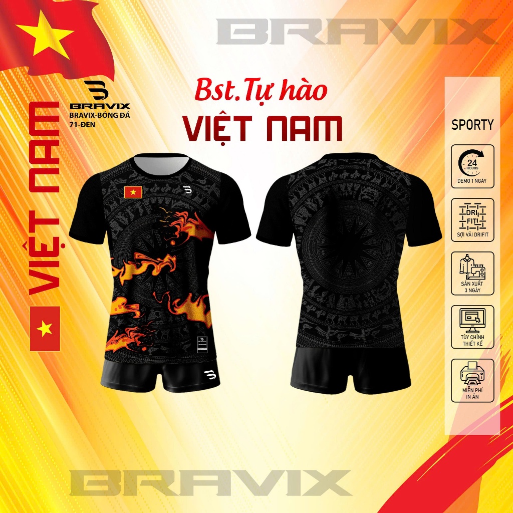 Bộ Quần Áo Đá Bóng BRAVIX  - Đồ Thể Thao Nam Nữ - Mẫu 71- BST TỰ HÀO VIỆT NAM