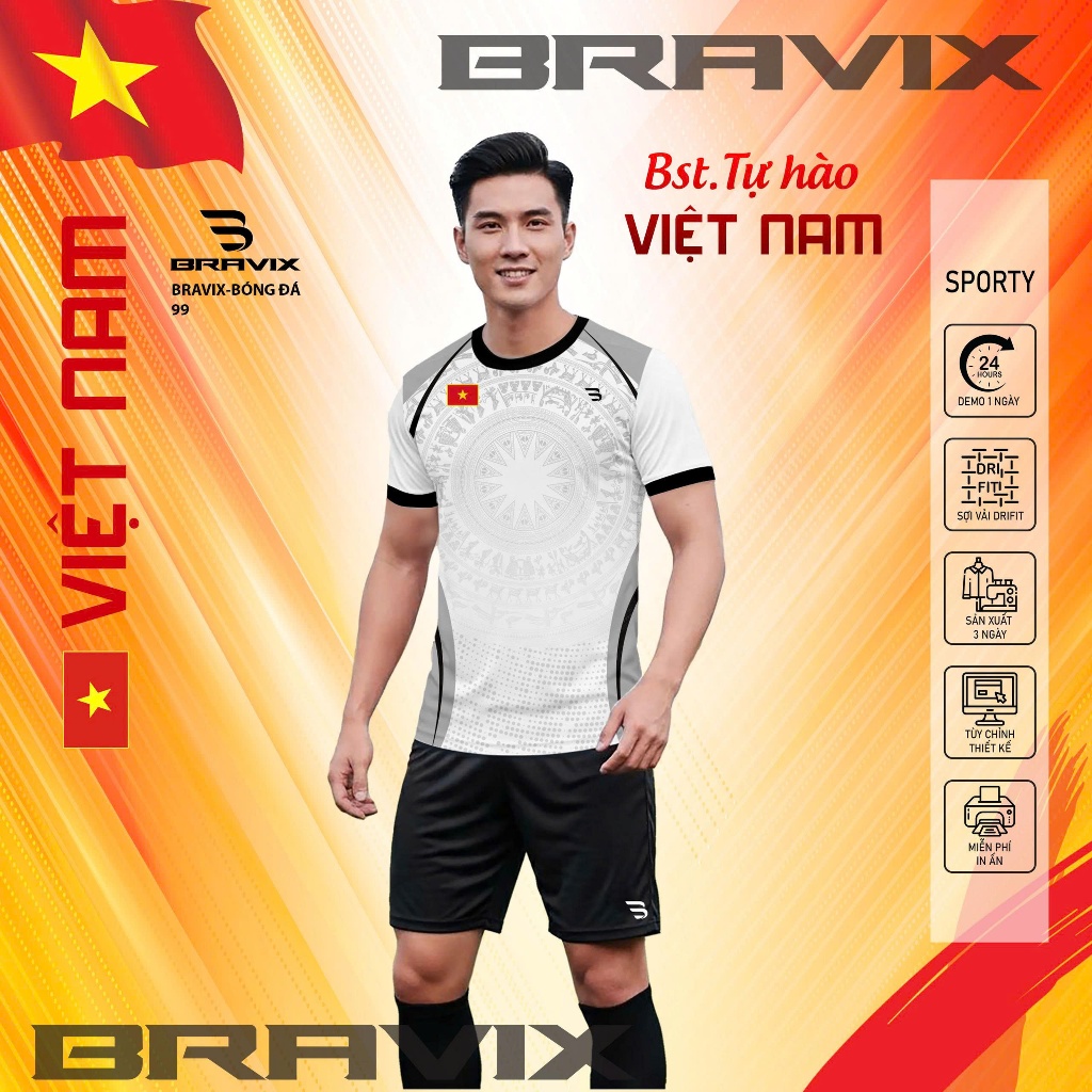 Bộ Quần Áo Đá Bóng BRAVIX  - Đồ Thể Thao Nam Nữ - Mẫu 99 - BST TỰ HÀO VIỆT NAM