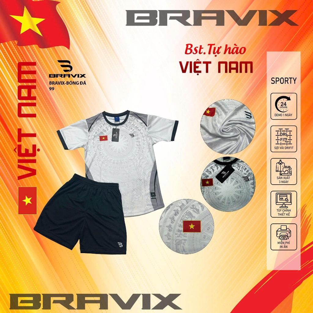 Bộ Quần Áo Đá Bóng BRAVIX  - Đồ Thể Thao Nam Nữ - Mẫu 99 - BST TỰ HÀO VIỆT NAM