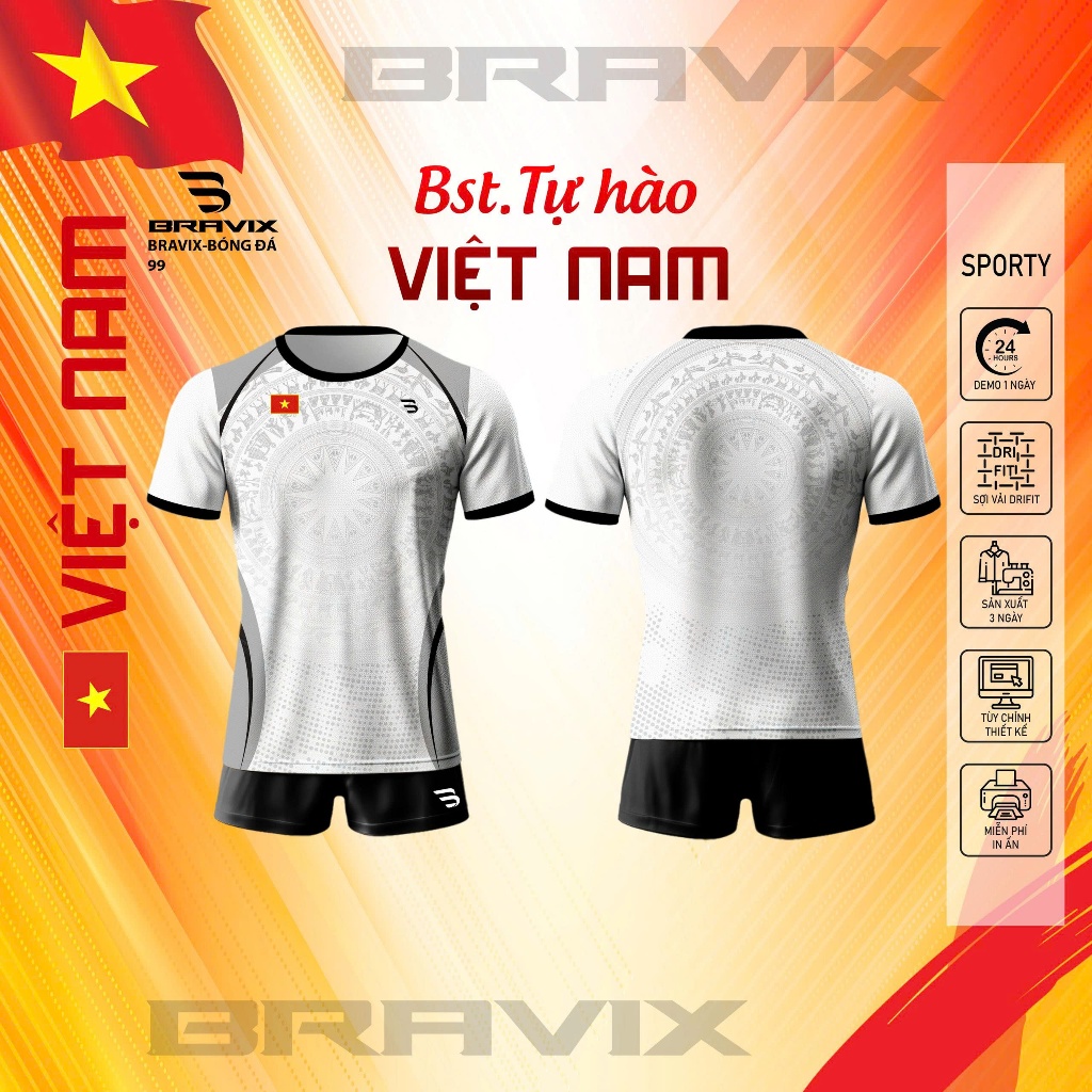 Bộ Quần Áo Đá Bóng BRAVIX  - Đồ Thể Thao Nam Nữ - Mẫu 99 - BST TỰ HÀO VIỆT NAM