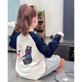 [B&G] Sét bộ dài tay thu đông Áo tay phối màu đen năng động, quần dài xám nỉ cho bé gái từ 10-45kg