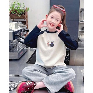 [B&G] Sét bộ dài tay thu đông Áo tay phối màu đen năng động, quần dài xám nỉ cho bé gái từ 10-45kg