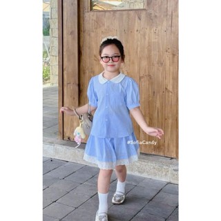 [B&G] Sét váy áo sơ mi kẻ xanh dễ thương mặc đi học, đi chơi cho bé gái từ 10-45kg(2-12 tuổi)