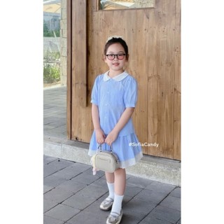 [B&G] Sét váy áo sơ mi kẻ xanh dễ thương mặc đi học, đi chơi cho bé gái từ 10-45kg(2-12 tuổi)