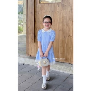 [B&G] Sét váy áo sơ mi kẻ xanh dễ thương mặc đi học, đi chơi cho bé gái từ 10-45kg(2-12 tuổi)