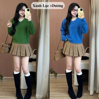Áo len nữ lông thỏ mềm cổ V dáng lửng basic THE BARNET 247store Áo len nữ Hàn Quốc form đẹp ấm áp mùa đông 5582
