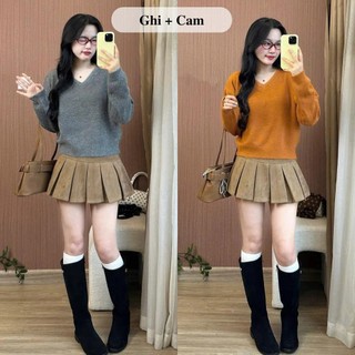 Áo len nữ lông thỏ mềm cổ V dáng lửng basic THE BARNET 247store Áo len nữ Hàn Quốc form đẹp ấm áp mùa đông 5582