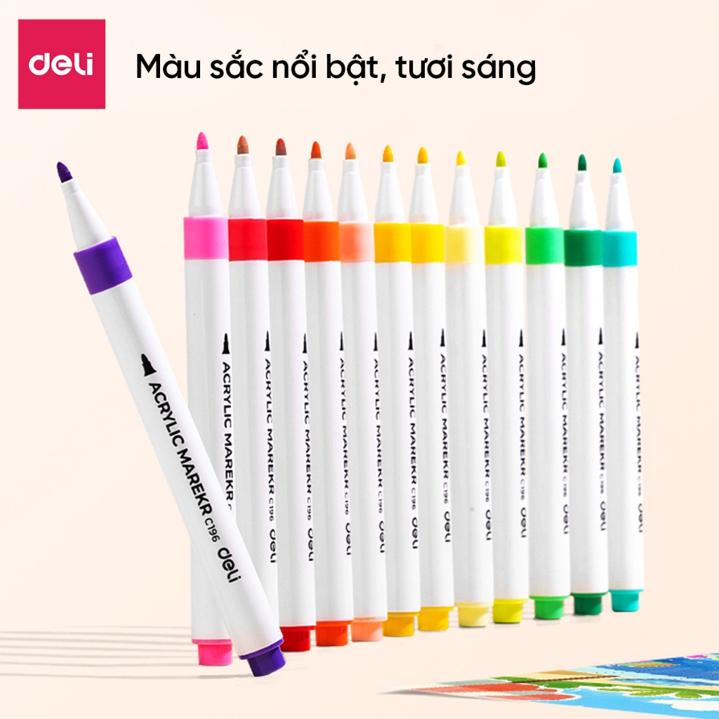 Bút Sơn 80 Màu Acrylic Marker Cao Cấp Deli Màu Sắc Tươi Sáng Vẽ Trên Mọi Chất Liệu Có Thể Chồng Màu
