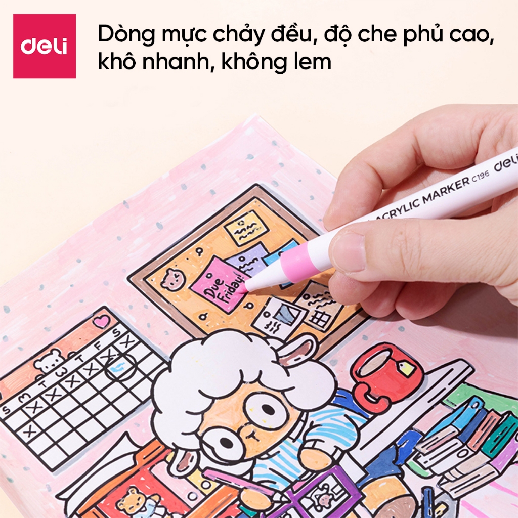 Bút Sơn 80 Màu Acrylic Marker Cao Cấp Deli Màu Sắc Tươi Sáng Vẽ Trên Mọi Chất Liệu Có Thể Chồng Màu