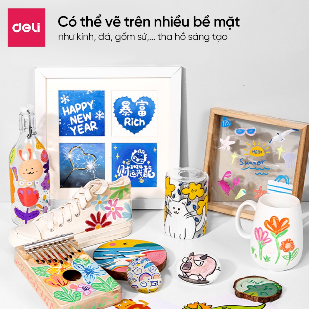Bút Sơn 80 Màu Acrylic Marker Cao Cấp Deli Màu Sắc Tươi Sáng Vẽ Trên Mọi Chất Liệu Có Thể Chồng Màu