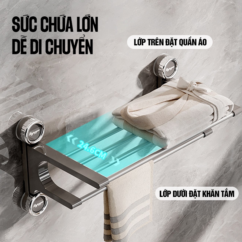 Kaleis Giá Treo Khăn Phòng Tắm Dán Tường Hút Chân Không - Cố Định Chắc Chắn, Dễ Lắp Đặt, Xoay Linh Hoạt
