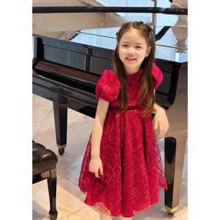 [B&G] Đầm váy màu đỏ dáng xèo phối nơ sau cho bé gái dự tiệc, đi chơi, tết bé từ 10-40kg(1-10 tuổi)