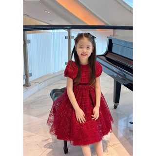 [B&G] Đầm váy màu đỏ dáng xèo phối nơ sau cho bé gái dự tiệc, đi chơi, tết bé từ 10-40kg(1-10 tuổi)