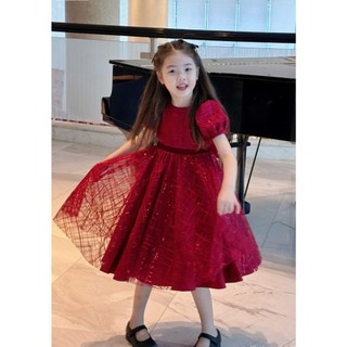 [B&G] Đầm váy màu đỏ dáng xèo phối nơ sau cho bé gái dự tiệc, đi chơi, tết bé từ 10-40kg(1-10 tuổi)